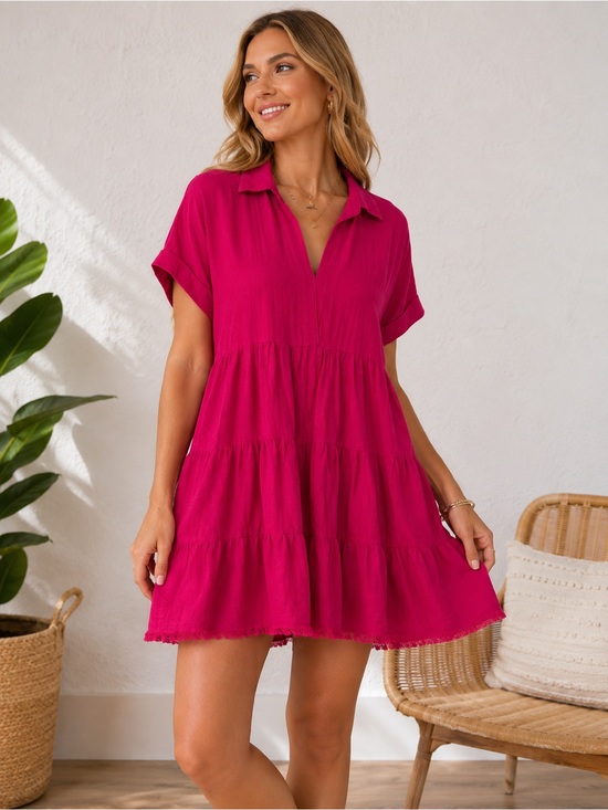 Umgee Dresses & Skirts - ✨ Umgee Pink Linen Blend Tiered Babydoll Mini Dress Size Large NWT ✨